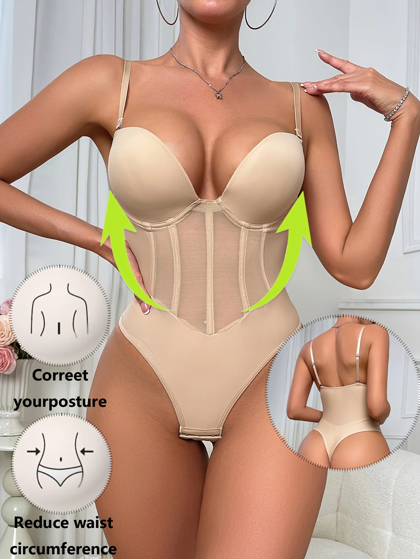 Deep V Neck Shaper Bodysuit